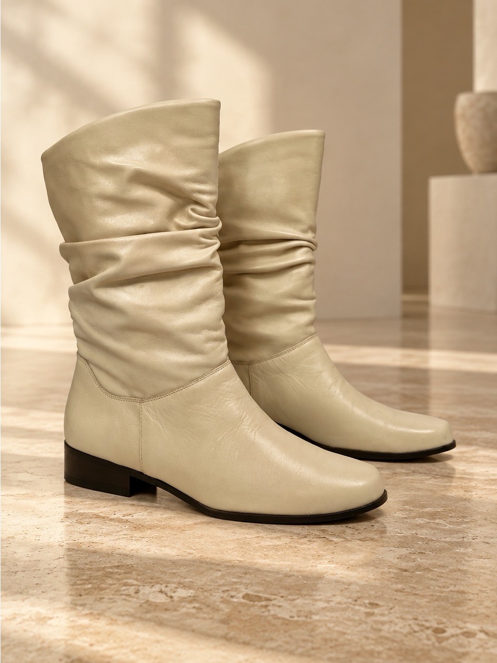 St. John's Bay Slouch Mid-Calf Boots in Cream Leather